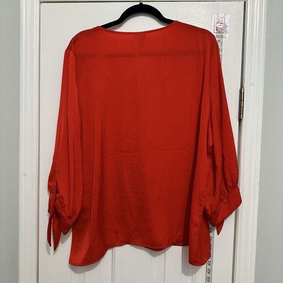 Chico's Persimmon Orange Red Tie Sleeve Top New Size XL 3 - Picture 7 of 8
